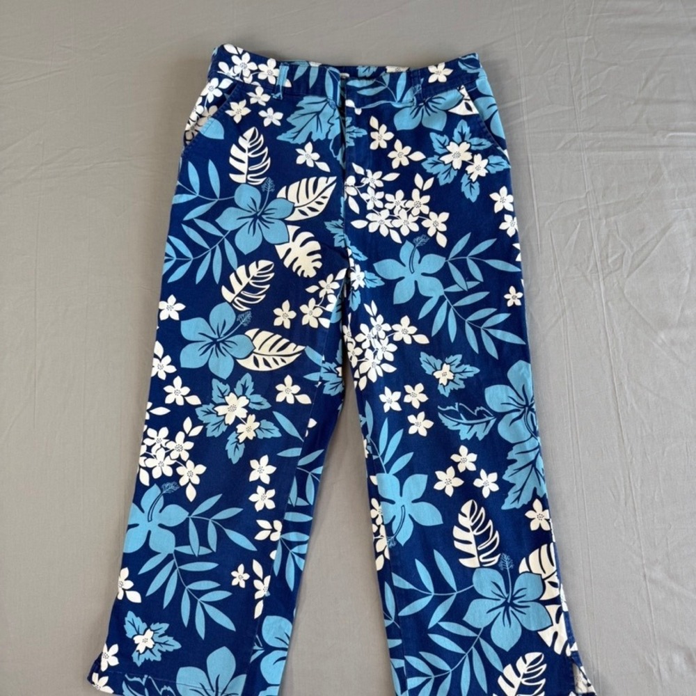 Cherokee Wide Leg Crop Pants 12 Blue Flowers Boho Hippy Vintage